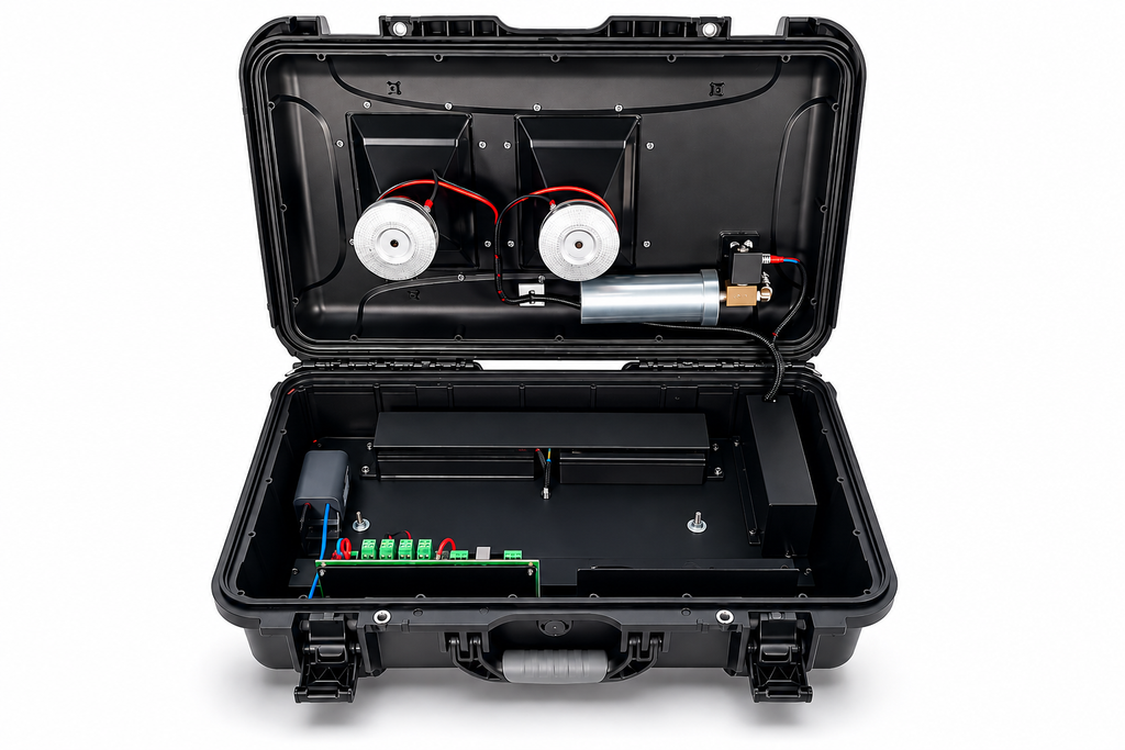 Canon à son anti-intrusion 133 dB à 1 m nomade – Blast V2 compatible alarme via liaison BUS, relais radio ou contact sec - jet de gaz lacrymogène en option