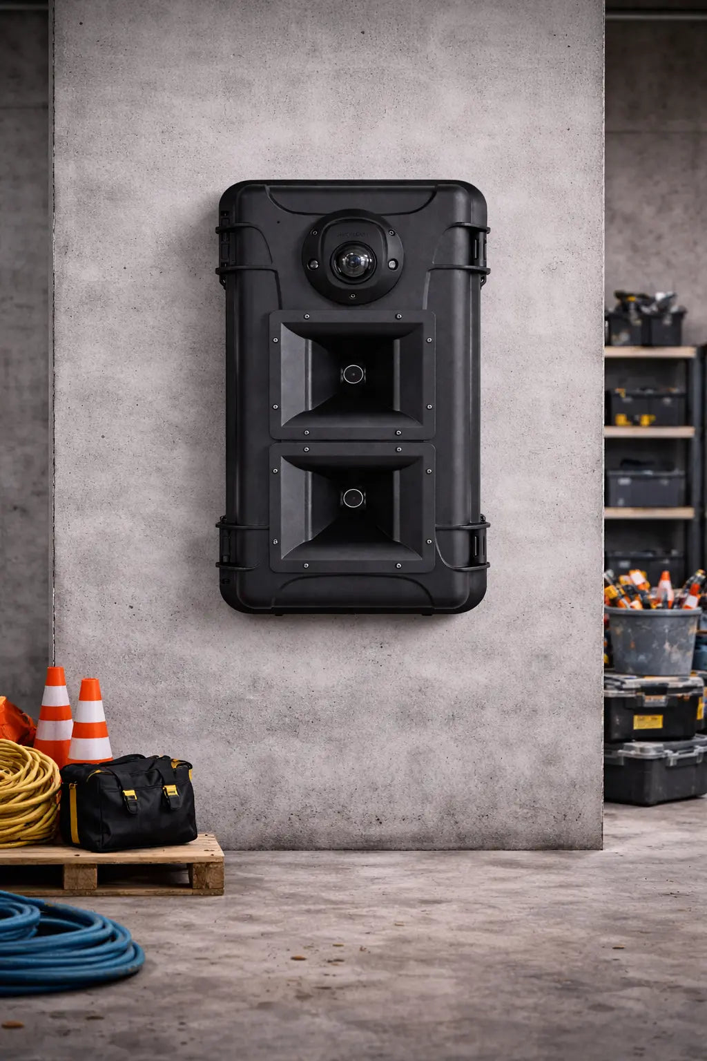 Canon à son anti-intrusion 133 dB nomade avec caméra & module GSM 4G – Blast V2 - pour protection des chantiers - mensualité LOA Qualiforce - canon à son anti-intrusion